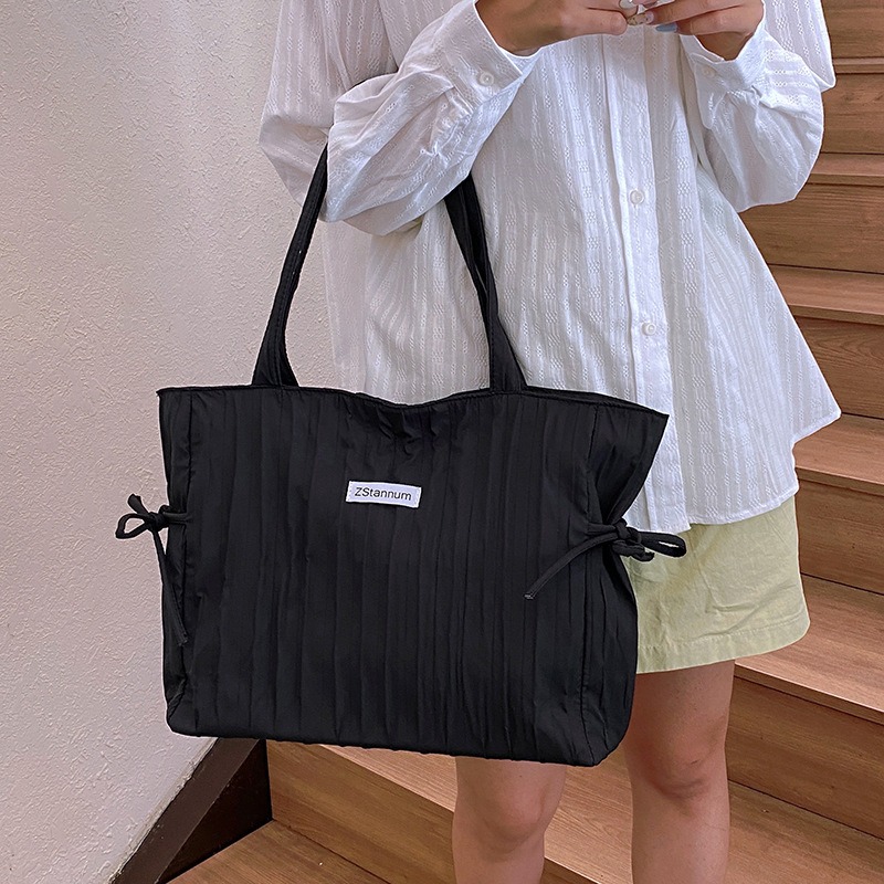Women Bags For Office Use - Women Foldable Striped Nylon Drawstring Tote