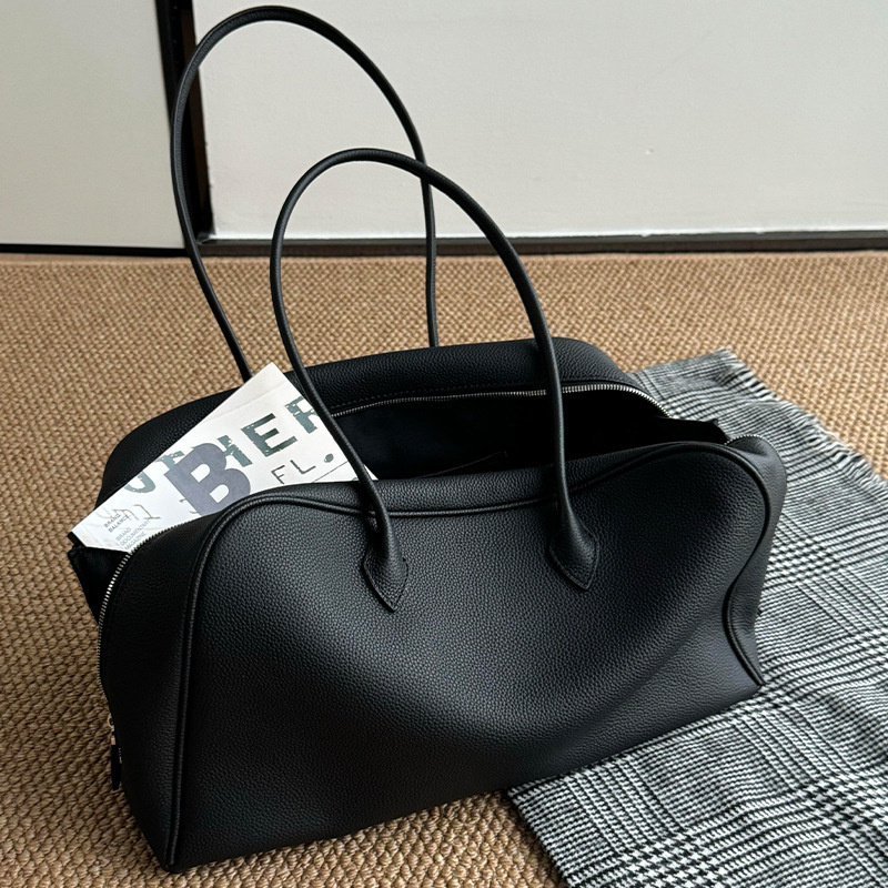 Women Bags 2026 Trends - Black Soft Leather Boston Tote Bag