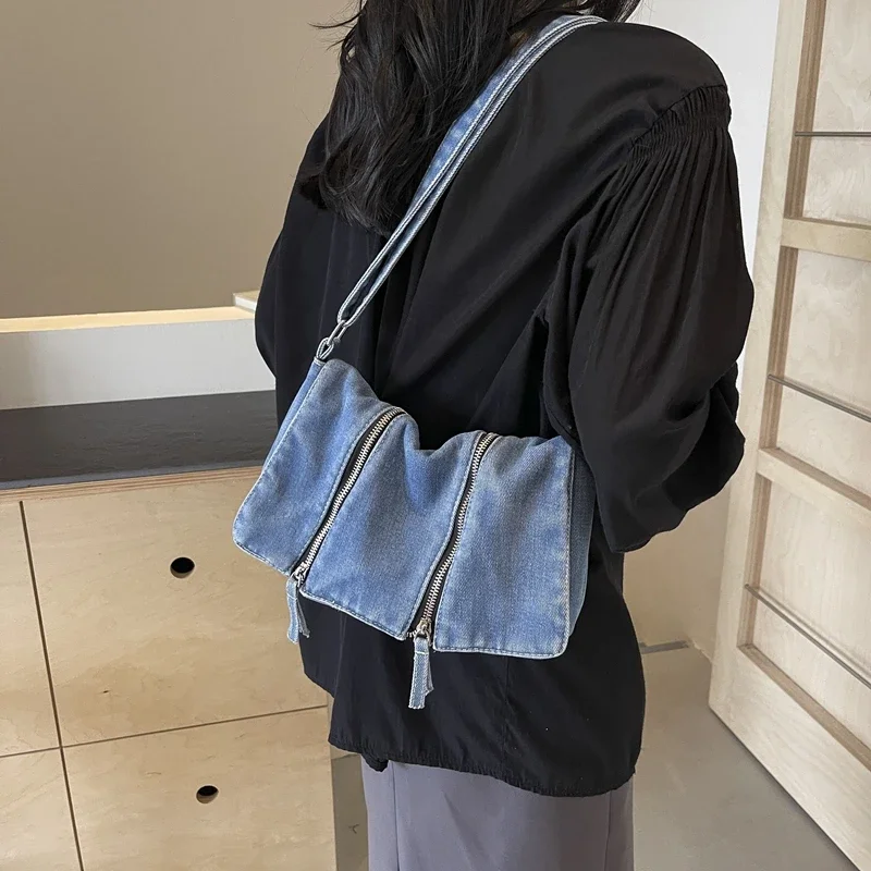 Solid Zipper Denim Versatile S - Women'S Bags New Look review and price