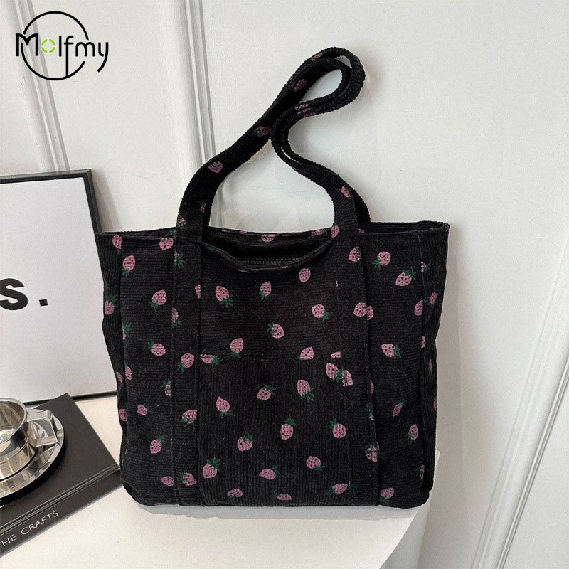 Corduroy Handbag Strawberries  - Women Bags White review and price