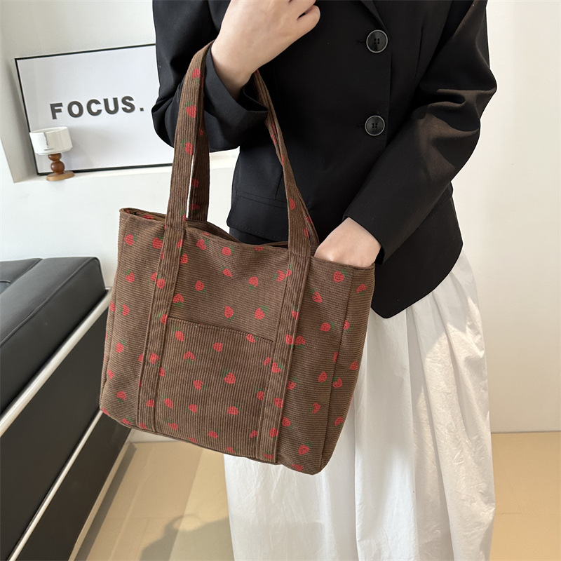 Corduroy Handbag Strawberries  - Women Bags White review and price