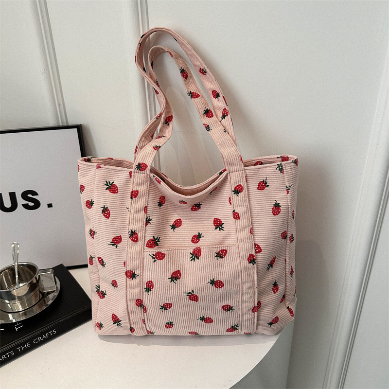 Corduroy Handbag Strawberries  - Women Bags White review and price